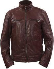 Men’s Short Retro 100% Chestnut Brown Nappa Leather Biker Jacket at Amazon