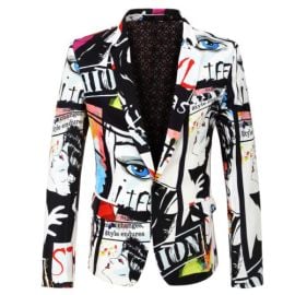 Men Graffiti Print Suit Blazer Jacket Coat Top Slim Stage Prom Party Showman eBay at eBay