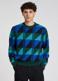 Men039s Blue 039Geometric039 Wool-Blend Sweater - Paul Smith US at Paul Smith