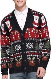 Men39s Christmas Rudolph Reindeer Holiday Festive Knitted Sweater Cardigan Cute Ugly Pullover Jumper at Mens Clothing store at Amazon