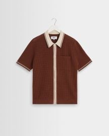 Men39s Dark Brown Tipped Pointelle Polo Shirt vert Wax London at Wax London