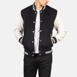 Men39s Vaxton Black amp White Hybrid Varsity Jacket The Jacket Maker at The Jacket Maker