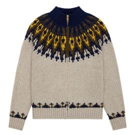 Men39s Wool Fairisle Zip Up Jacket Oatmeal Rowing Blazers at Rowing Blazers