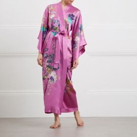 Meng Belted Floral print Silk satin Robe in Pink at Wolf & Badger