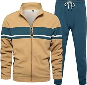 Mens Athletic Tracksuit 2 Piece Set Full Zip Casual Contrast Color Long Sleeve Sports Jogging Sweatsuits at  Mens Clothing store at Amazon