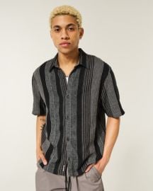 Mens Boxy Short-Sleeve Textural Stripe Shirt Mens Clearance HollisterCocom at Hollister