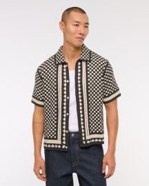Mens Crochet-Style Geometric Button-Through Sweater Polo Mens Clearance Abercrombiecom at Abercrombie & Fitch