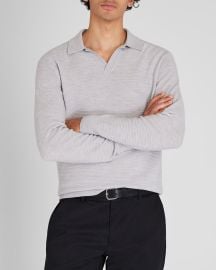 Mens Light Grey Mix Long-Sleeve Textured Johnny Collar Knit Polo US at Club Monaco