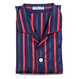 Mens Red amp Navy Striped Soft Cotton Satin Pajamas at Scully & Scully