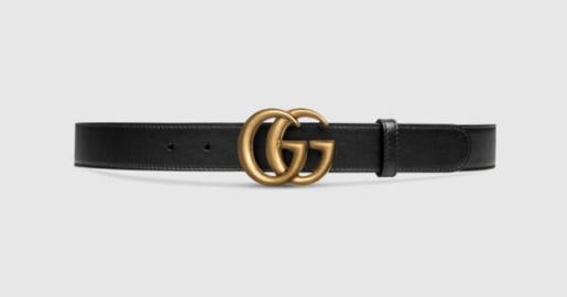 Mens Slim Black Leather Belt With Gold Double G Buckle   US at Gucci