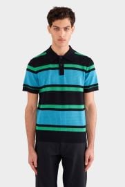 Mens Stripe Cotton Mesh Polo in BlackBlueGreen Stripe Venroy VENROY US at Venroy