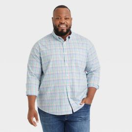 Menx27s Big amp Tall Plaid Long Sleeve Button-down Shirt - Goodfellow amp Co Aqua Blueplaid Mt Target at Target