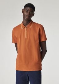 Menx27s Burnt Orange Zip Neck Stretch-Cotton Polo Shirt at Paul Smith