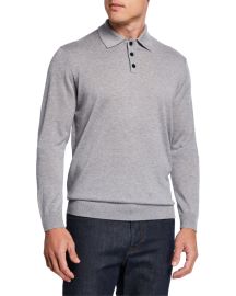 Menx27s CashmereSilk Long-Sleeve Polo Sweater at Neiman Marcus