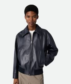 Menx27s Leather Blouson in Navy Bottega Veneta US at Bottega Veneta