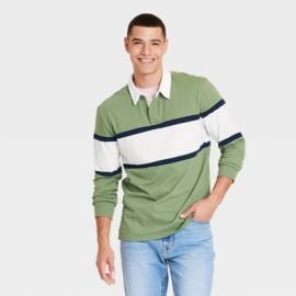 Menx27s Long Sleeve Rugby Polo Shirt - Goodfellow amp Co Green Xl Target at Target