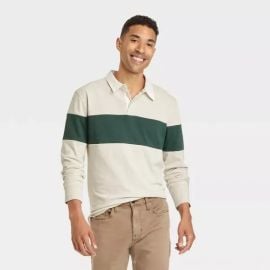 Menx27s Long Sleeve Rugby Polo Shirt - Goodfellow amp Co Khaki S Target at Target