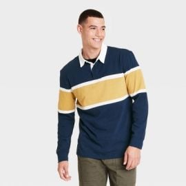 Menx27s Long Sleeve Rugby Polo Shirt - Goodfellow amp Co Navy Blue M Target at Target