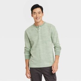 Menx27s Long Sleeve Textured Henley T-shirt - Goodfellow amp Co Sage Green L Target at Target