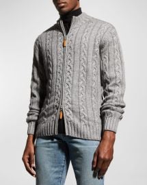 Menx27s Merino Wool-Cashmere Full-Zip Cable Sweater at Neiman Marcus