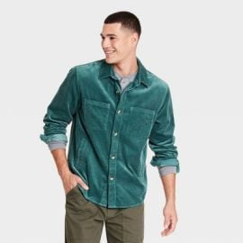 Menx27s Mid-weight Corduroy Long Sleeve Button-down Shirt - Goodfellow amp Co Green S Target at Target