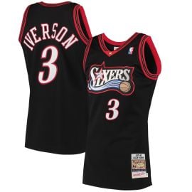 Menx27s Philadelphia 76ers Allen Iverson Mitchell amp Ness Black 1997 Hardwood Classics Authentic Jersey at NBA Store