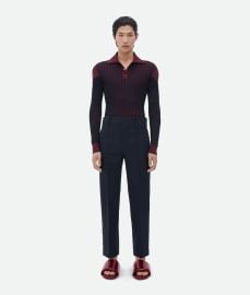 Menx27s Ribbed Cotton Polo in Midnight Blue Merlot Shop online now at Bottega Veneta