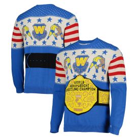 Menx27s Ripple Junction Blue World Heavyweight Champion Ugly Holiday Sweater at WWE