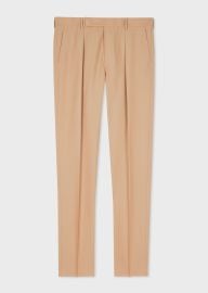 Menx27s Tapered-Fit Tan Wool-Cotton Pleated Trousers at Paul Smith