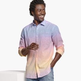 Menx27s Washed Linen-Blend Shirt in BluePink Ombr Johnston amp Murphy at Johnson & Murphy