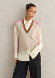 Merino Cashmere Colour Block Sweater Vest MEEM Oatmeal Multi at Me and Em