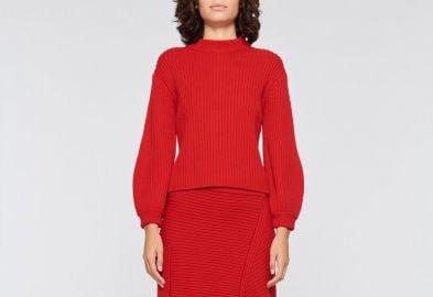 Merino Rib Sweater Slit Neck Pullover at Tibi