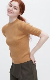 Merino Ribbed Mock Neck Half-Sleeve Sweater UNIQLO US at UNIQLO