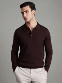 Merino Wool Polo Shirt in Dark Bordeaux REISS USA at Reiss