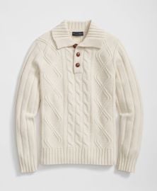 Merino Wool Polo Sweater in Aran Knit at Brooks Brothers