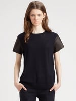 Merino wool leather sleeve tee by Vince at Saks Fifth Avenue