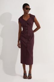 Merlot Pinstripe Corseted Tailored Pencil Midi Dress at Karen Millen