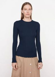 Merrow Stitch Rib Crew Neck T-Shirt in Long Sleeve at Vince