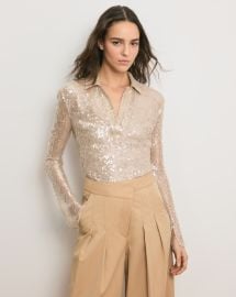 Meryl Sequin Blouse in Champagne at Veronica Beard