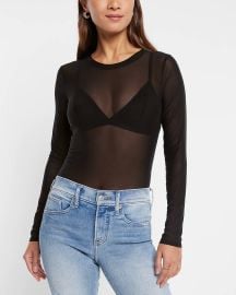 Mesh Crew Neck Long Sleeve Bodysuit at Express