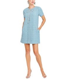 Mestiza New York Ainslee Tweed Round Neck Rhinestone Bow Short Sleeve Shift Mini Dress Dillardx27s at Dillards