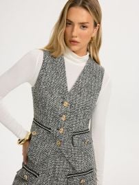 Metal Button Tweed Vest COMMENSE at Commense
