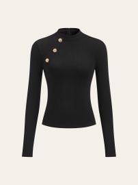 Metal Detail Mock Neck Long Sleeve T-Shirt COMMENSE at Commense