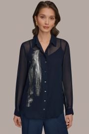 Metallic Brushstroke Blouse Blouse Donna Karan at Donna Karan