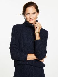 Metallic Cable Knit Turtleneck Sweater Talbots at Talbots