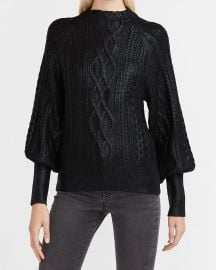 Metallic Foil Cable Knit Mock Neck Sweater at Express