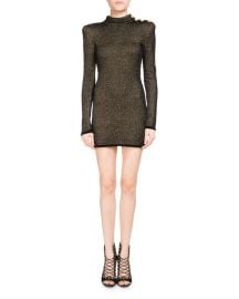 Metallic Mock-Neck Long-Sleeve Dress by Balmain at Orchard Mile