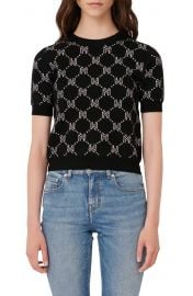 Metallic Monogram Jacquard Short Sleeve Sweater by Maje at Nordstrom