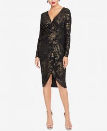 Metallic-Print Faux-Wrap Dress at Macys