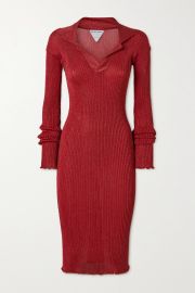 Metallic Ribbed-Knit Midi Dress by Bottega Veneta at Net A Porter